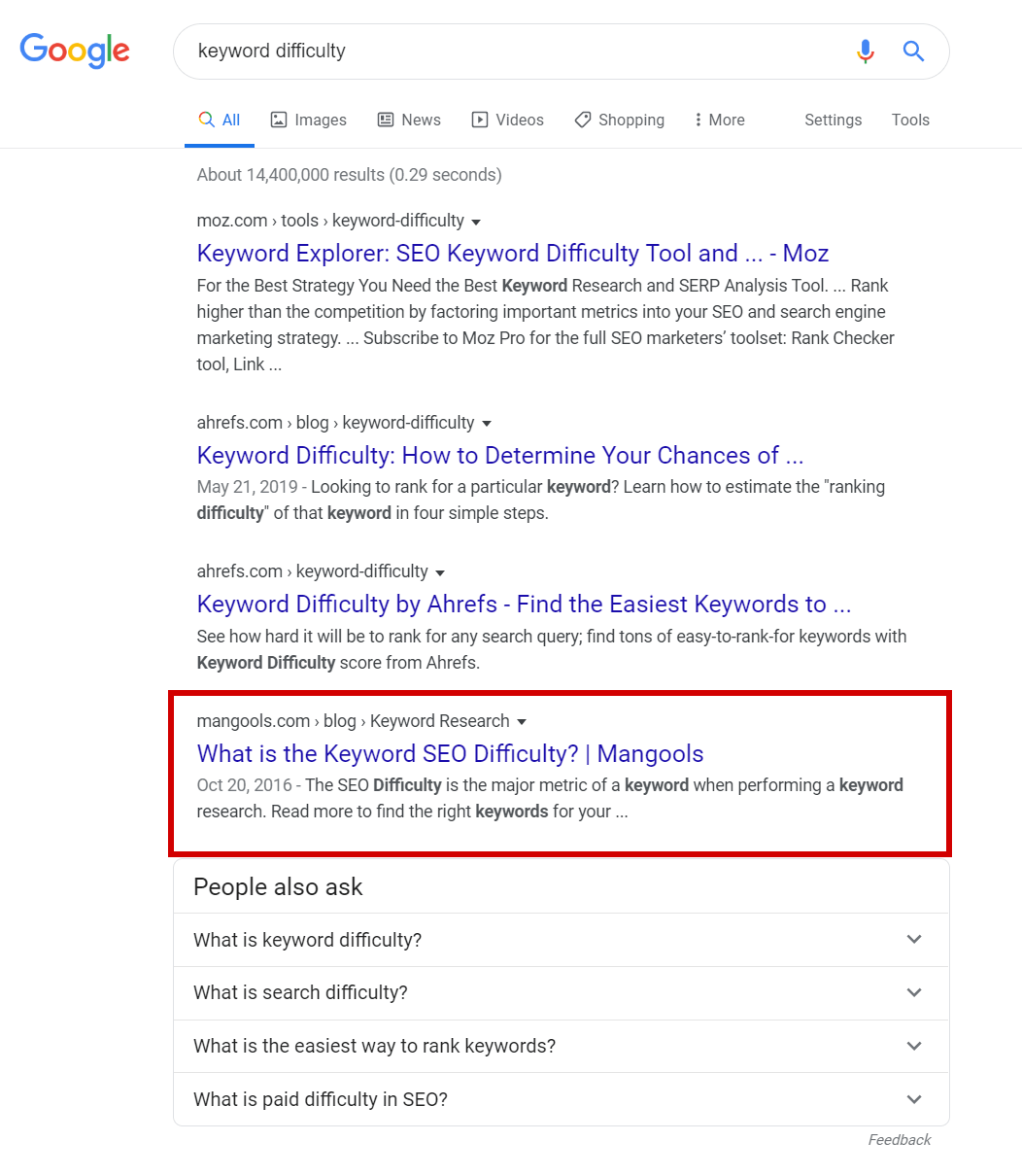 results without featured snippet