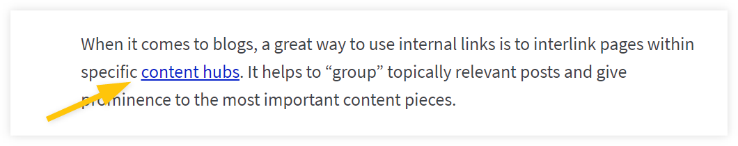 Example of the anchor text in the text copy